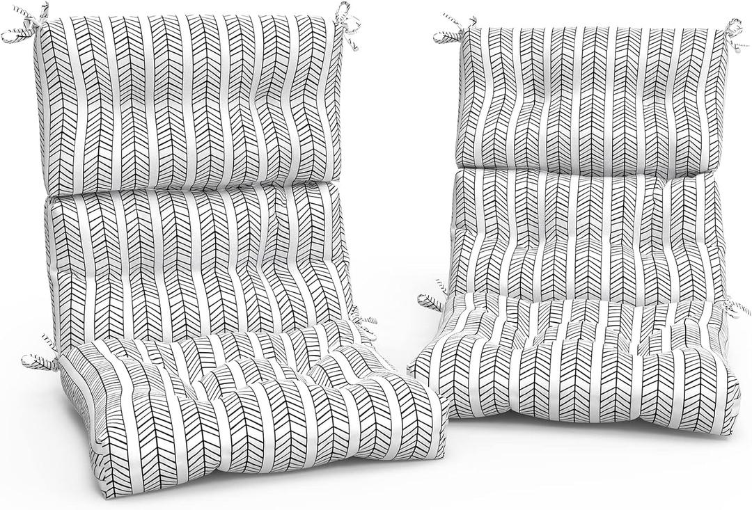 Outdoor High Back Patio Chair Cushions, Tufted Rocking Chair Cushions, Adirondack Cushions for Garden Porch Home Office Chairs Use, 44 x 22 x 4, 2 Pack, Herringbone Black White