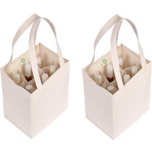 Reusable Canvas Wine Tote for 6 Bottles - Extremely Sturdy and Washable Cotton Wine Bag - Easy and Convenient to Shop with Reusable Totes (2 Bags)