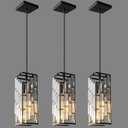 Black Pendant Lighting Modern Pendant Light, Mini Crystal Chandeliers,Adjustable Pendant Light Fixture for Kitchen Island Dinning Room Bedroom (Pack of 3)
