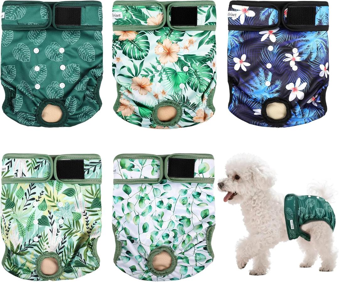 Dog Diapers Female 5pcs,Reusable Dog Doggie Puppy Doggy Diapers Female, Period Panties in Heat, Leaf, XX-Large