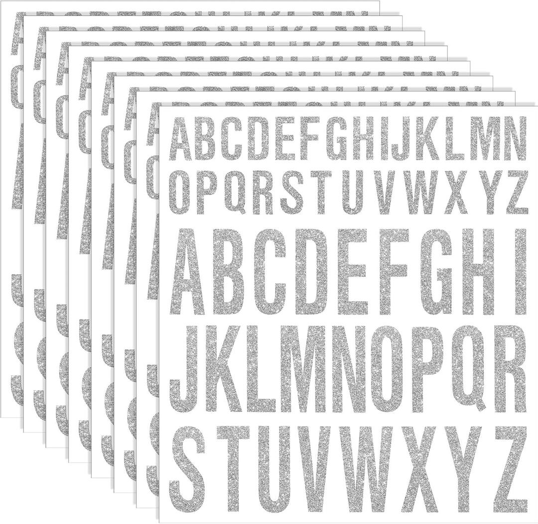 8 Sheet Graduation Cap Decorations, Glitter Letter Stickers Alphabet Stickers Self Adhesive Stick on Letters for Grad Class of 2025 DIY Crafts Classroom(1 Inch, 2 Inch,Glitter Silver)