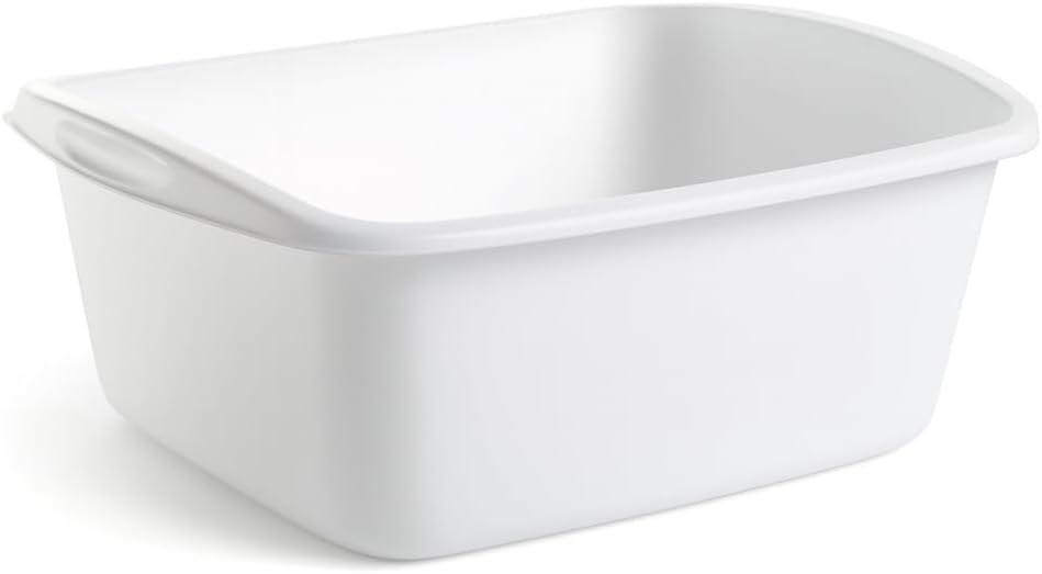 Tribello Plastic Wash Tub Dishpan Basin and Foot Bath for Soaking Feet, Laundry Hand Wash Bucket, Dish Pans for Washing and Storage Cleaning Supplies - 12 Quarts - Heavy Duty - Made in USA (White)