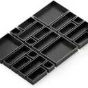 SpaceAid 21-Piece Bamboo Drawer Organizer Storage Boxes Set, Wood Tray Junk Drawer Organizers Multi-Use Divider Bins for Kitchen, Bathroom, Office Desk and Makeup Organization (21 Pack, Black)