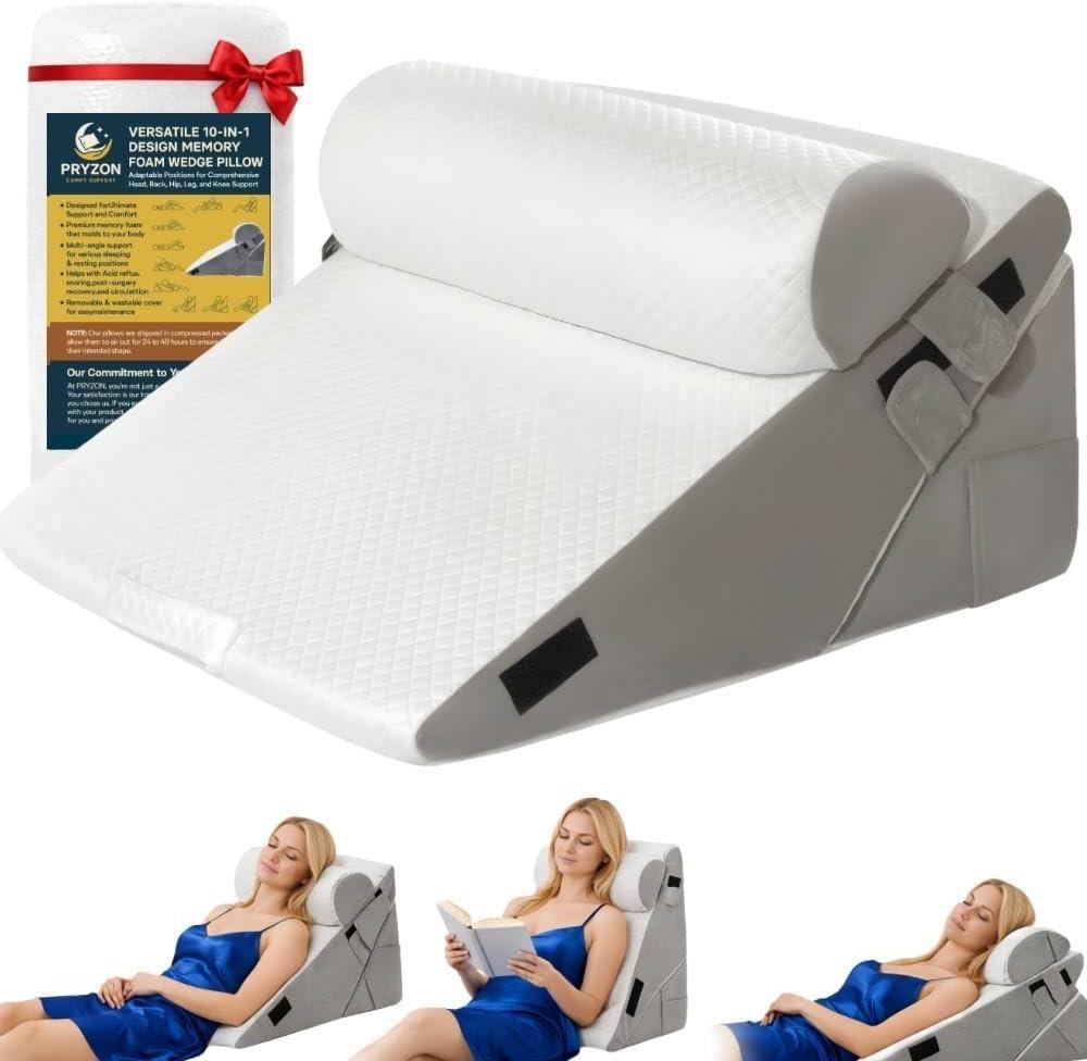 10-in-1 Adjustable Design 3PCS Wedge Pillow for Sleep Apnea, Wedge Pillow for Acid Reflux Relief, Orthopedic Headboard Bed Wedge Pillow for Sleeping, Neck & Back Support for Snoring and Reading, Large