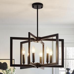 6-Light Black Industrial Chandeliers for Dining Room, Geometric Modern Farmhouse Pendant Lights Fixture, Hanging Metal for Kitchen Island Entryway Foyer Living Room Bedroom 6-Light Black Industrial Chandeliers for Dining Room, Geometric Modern Farmhouse Pendant Lights Fixture, Hanging Metal for Kitchen Island Entryway Foyer Living Room Bedroom