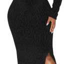 Women's Formal Evening Gowns Elegant Sparkly One Shoulder Maxi Dresses Sexy Long Sleeve High Split Party Long Dress (Black, M)