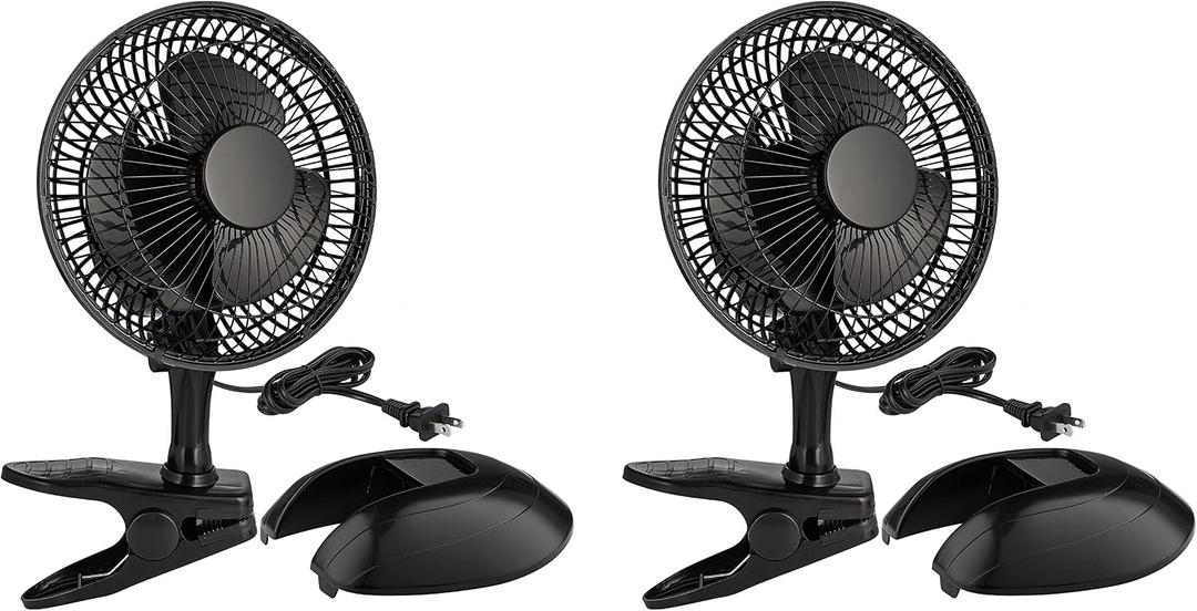 RamPro Portable Desk and Clip on Fan, 6 Inch Fans Small and Quiet Plug In, Small Personal Cooling Fan for Desk Home Bedroom Office, 2 Speed, Adjustable Tilt, Black, 2 Pc