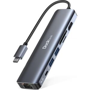 dockteck 7-in-1 USB C Hub with 4K 60Hz HDMI, 1Gbps Ethernet, 100W Power Delivery, SD/TF Card Slots, USB 3.0 Data Ports for MacBook, iPad Pro, XPS
