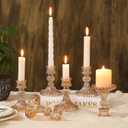 6 Pcs Golden Glass Taper Candle Holders  4" Ribbed Candlestick Holders for Standard Candles | Elegant Centerpiece for Wedding, Party, Holiday & Home Decor