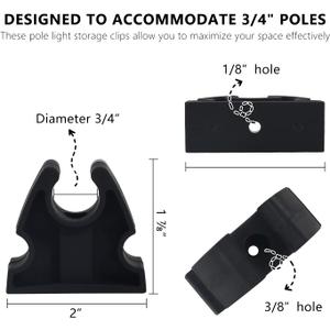 Rubber Pole Light Storage Clips for Boat to Hold 3/4 Inches Poles, Versatile Black Clips for Marine Organization Boat Accessories