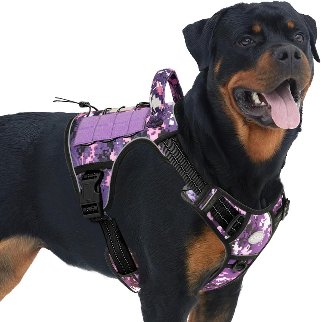 Auroth Tactical Dog Harness for Small Medium Large Dogs No Pull Adjustable Pet Harness Reflective K9 Working Training Easy Control Pet Vest Military Service Dog Harnesses (L, Purple Camo) (L(Neck:18-29",Chest:24-37"),45-80 lbs)