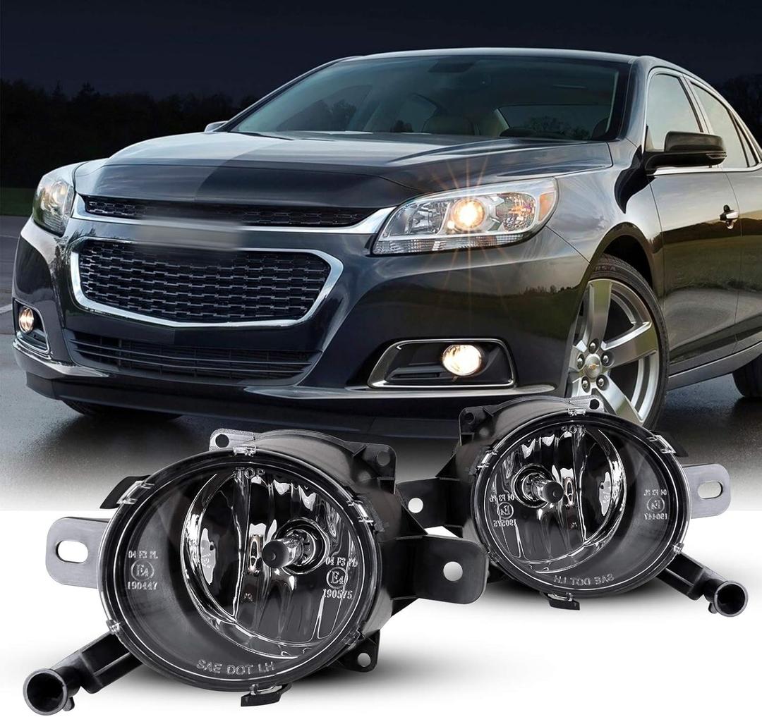 Fog Lights Fit for Chevy Malibu LS/LTZ/LT 2013-2015, Chevy SS 2014-2017, Cadillac SRX 2010-2015, Fog Lamps Assembly with H10 12V42W Bulbs 1 Pair (Clear Lens)