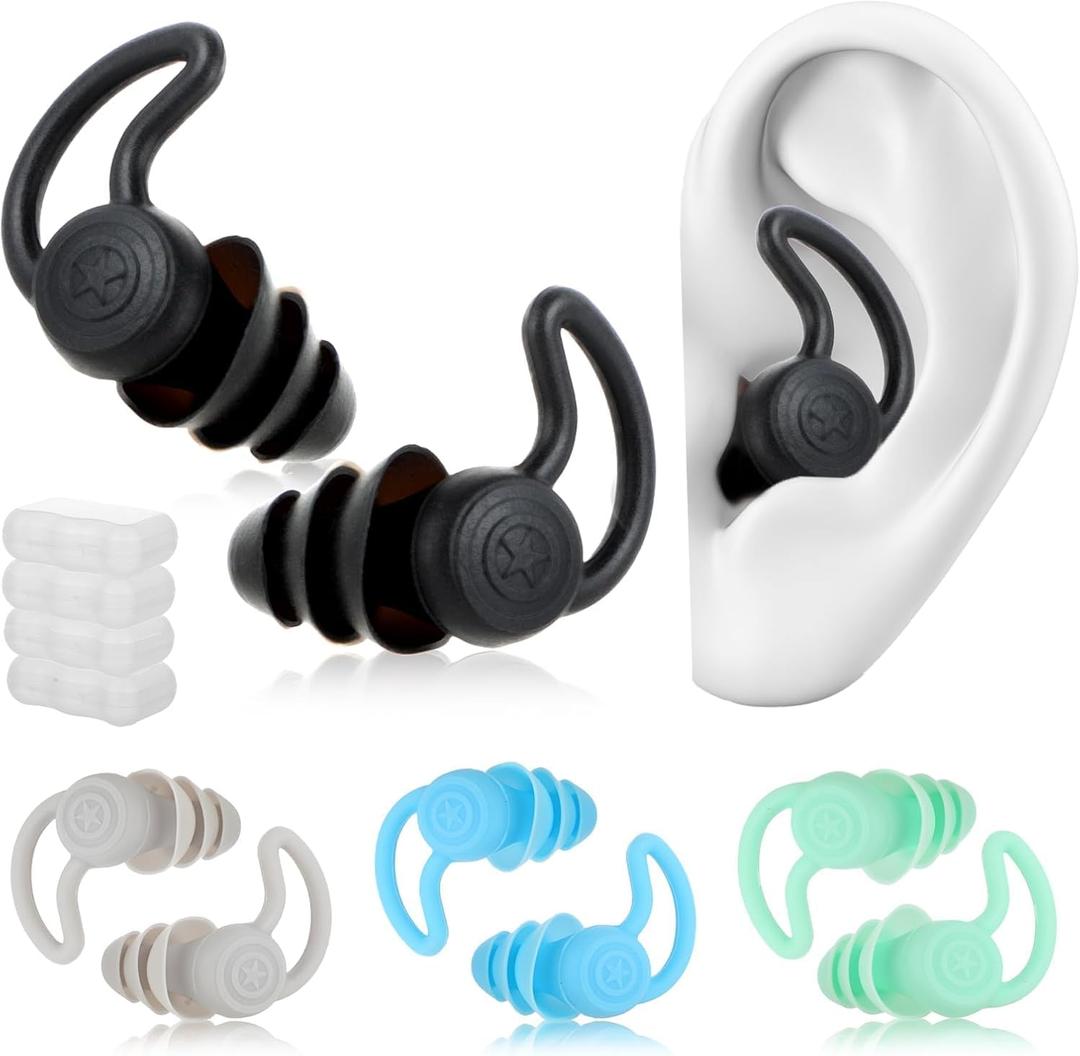 Swimming Ear Plugs for Adults, 4 Pairs of Flexible Silicone Earplugs, Waterproof and Reusable, Ear Protection for Swimming, Shower, Surf, Diving and Water Sports