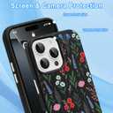AIGOMARA for iPhone 16 Pro Case, Cute Floral Pattern Design,Black | Dual Layer Shockproof Anti-Scratch Leather Protective Cover for Women Girls