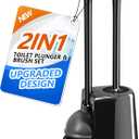 Toilet Plunger and Brush with Holder, Toilet Brush and Plunger Set for 5.3-inch Toilet Drain, 2-in-1 Bathroom Cleaning Combo with Caddy Stand(Black)