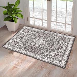 Washable Entryway Rug 2x3 | Non Slip Rug Runners for Hallways, Entryways, Kitchens, Bathrooms, Bedrooms | Ultra-Soft Flannel Carpet Kitchen Rug with Rubber Backing (Dark Taupe, 2x3)