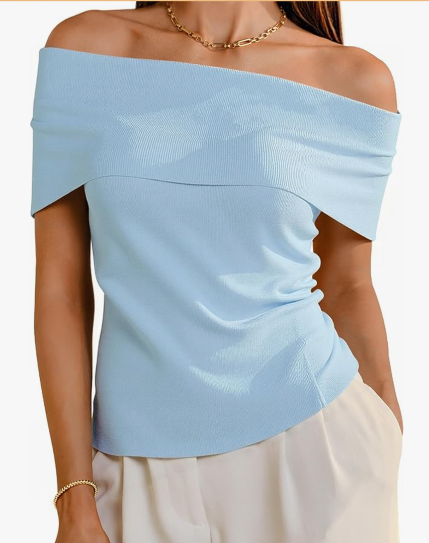 Arach&Cloz Women's Convertible Neckline Off-Shoulder Cowl Neck Slim Fit Tops 2025