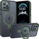 Magnetic Case for iPhone 12 Pro Max, with Invisible Ring Stand, Military Drop Protection, Shockproof Anti-Fingerprint Matte Protective Cover for iPhone 12 Pro Max, Dark Green