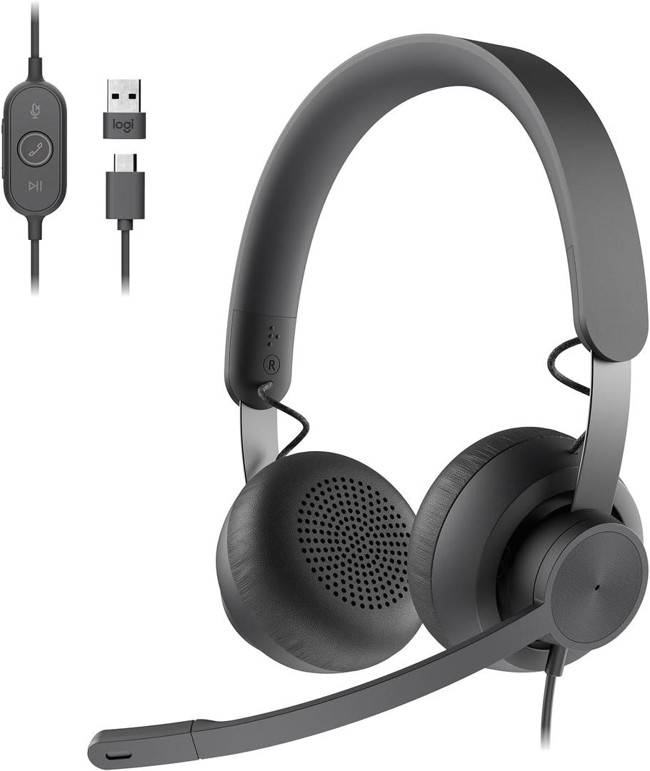 Logitech Zone 750 Wired On-Ear Headset with Advanced Noise-canceling Microphone, Simple USB-C and Included USB-A Adapter, Plug-and-Play Compatibility for All Devices