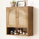 RUSTOWN Rattan Bathroom Wall Cabinet, Over The Toilet Storage Cabinets with 2 Arched Doors, Modern Medicine Cabinet with Adjustable Shelf & Rounded Edges, Mid-Century Bathroom Organization, Large