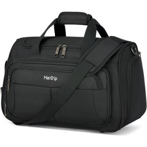 HanTrip Carry on Duffel Bag Foldable Duffle Bags for Travel, Under Seat Personal Item Bags for Airplanes, Weekender Overnight Mens Travel Tote Bag for Women Small Softside Carry on Luggage (Black), Carry-on 16.5-Inch
