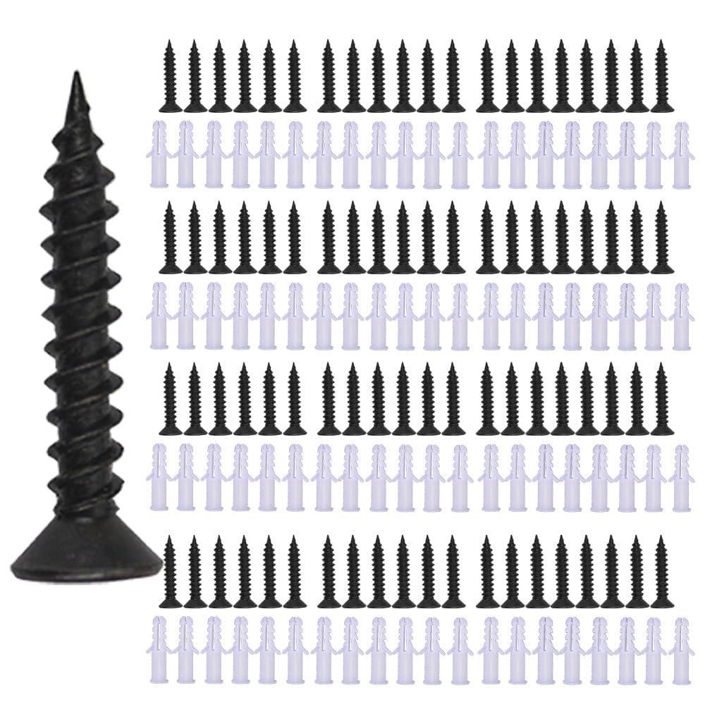 M4 Black Wood Screws Kit 80  pcs Phillips Flat Head Self-Tapping Drywall Screws Assortment with Screw Anchors Set for DIY Projects and Electronic Accessories