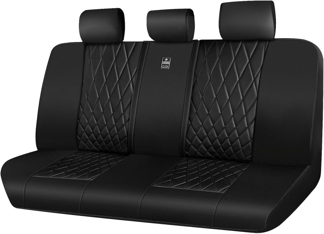 CAR PASS Luxury Faux Leather Rear Bench Car Seat Covers, Waterproof Anti Slip Back Seat Covers, Deluxe Automotive Backseat Cover Universal Fit for Most Cars Sedan SUV Pickup Truck (All Black)
