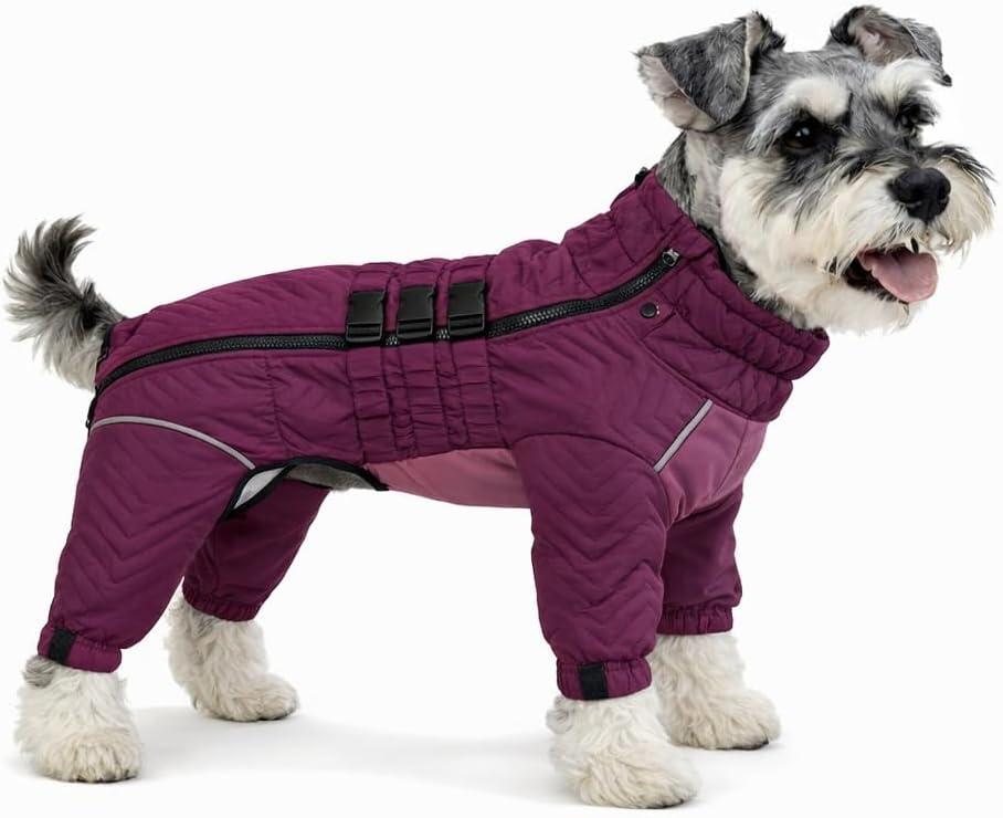 Warm Double Layers Dog Vest - 4 Legs Covered Windproof Waterproof Reflective Coat for Dogs - Outdoor Skating Costume - Purple M (back 12.5")