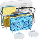 HapiRm Multifunctional Adhesive Kitchen Sink Organizer with M-Shaped, 2 Installation Methods Kitchen Sponge Holder, Rustproof Sponge Caddy for Brush, Sink Stopper and Scraper -Silver