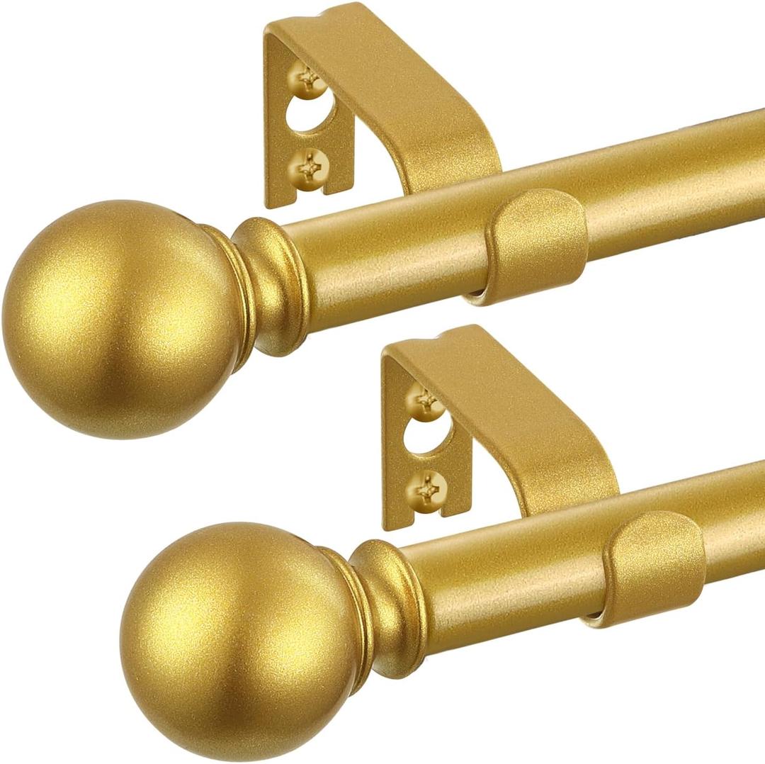 2 Pack Gold Curtain Rods 28 to 45 Inches(2.3-4 Feet),5/8 inch Splicing Drapery Rods,Small Curtain Rods Set,Size: 18''-45'',Brass Gold