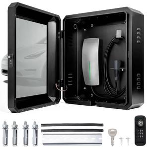 EV Charger Lock Enclosure Outdoor, Large Wall-Mount Box for Tesla Wall Connector (Gen 1-3), ChargePoint, Grizzl-E, Autel and Most EV Chargers, Multiple Cable Entry-23”×19”×10” Exterior Size
