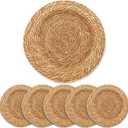 LemonRoad 13 Inch Boho Placemats Set of 6 Large Round Farmhouse Chargers Plate Mats Cattail Weave Woven Table Mats for Dining Plates Rustic Home Kitchen Wedding Party Table Decor