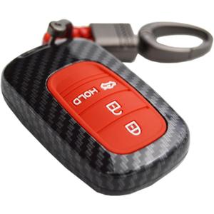 2-Layers Hybrid Combo Carbon Key Fob Cover for Honda Civic Accord CR-V HR-V V Pilot SI EX EX-L Touring 2022 to 2025 (Red,with Red Keychain)