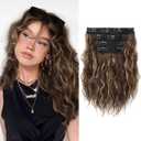 REECHO Clip in Hair Extensions - 12" Short Curly Wavy Hairpieces with Golden Highlights
