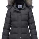 GGleaf Women's Winter Thicken Coats Warm Snow Jacket with Removable Fur Hood Fashions Long Puffer Jacket Dark Grey Large