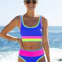 popvil High Waisted Bikini Sets for Women Tummy Control Swimsuits 3 Piece Bathing Suits Neon Swimwear with Skirt 2026 RoyalBlue M