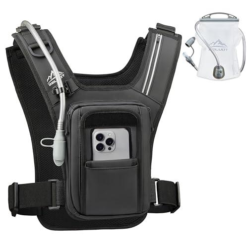 Zelvot Chest Pack with Hands-Free Filming Touchscreen Phone Pocket, USA Original Patent, Adjustable Running Vest with 2L Water Bladder, Breathable Reflective Chest Bag for Cycling, Skiing, Hiking