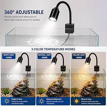Mini Aquarium LED Clip Spotlight (1 Pc) – Flexible Gooseneck Lamp with Controller, Adjustable Brightness, USB Powered, 3 Light Modes for Fish Tank, Terrarium, Desk & Indoor Plants