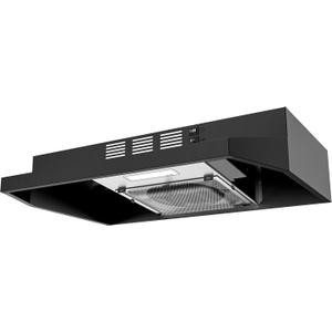 FIREGAS Black Range Hood 24 inch, 300CFM Ducted/Ductless Convertible Under Cabinet Kitchen Hood in Black Painted Stainless Steel with 2 watt LED Light and Filter, 2 fan speeds