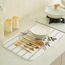 Fall Decor Dish Drying Mat for Kitchen Counter 18"x24", Stripes White Pumpkin Decorative Coffee Mat Dishes Drying Pad Absorbent Drainer Mat Kitchen Countertop Protector Easy Clean