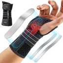 Rakiie Carpal Tunnel Wrist Brace, Adjustable Night Wrist Support with 3 Metal Splints, Hand Brace for Men Women No Pressure on Thumb, Splint Stabilizer for Work, Arthritis (Right Hand, Gray, Medium)