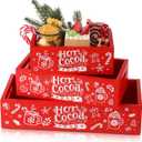 Sliner 3 Pcs Christmas Hot Cocoa Bar Wood Storage Box Rustic Farmhouse Wooden Storage Bins Decorative Wooden Basket Bins Xmas Wood Crate Organizer for Kitchen Office Bathroom Laundry Farmhouse Gift