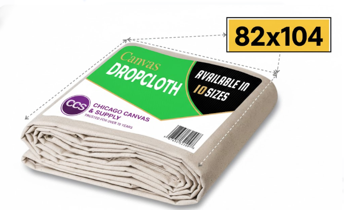 Heavy-Duty Canvas Drop Cloth /Protective Cover Sheet Durable cotton canvas drop cloth with hemmed edges. Designed to protect floors, furniture, and surfaces during painting, moving, storage, or DIY projects. Reusable, foldable, and easy to store. (82x104)