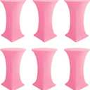 Cocktail Table Covers-Spandex Round High Top Table Cloths 6 Pack 32x43 Inch-Pink Stretch Fitted Bar Tall Tablecloth for Pub Bistro Highboy Party Event Banquet Height Folding Satnding Tables