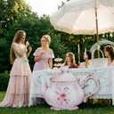 Colingmill Tea Party Decorations Teapot Cardboard Cutout 35.4 x 24.6 Inch Pink Floral Tea Party Baby Shower Let's Partea Photography Background for Women Birthday Bridal Decorations