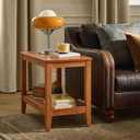 Side Table, Solid Wood Rectangular End Table with Storage Shelf, 2-Tier Coffee Table for Living Room, Rubber Wood Small Sofa Table, Nightstand 19.69 H x 13.39 W x 23.62 D Inches (Natural)