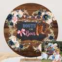 Boots or Bows Gender Reveal Round Backdrop Cover Cowboy Or Cowgirl Western Baby Shower Photography Background Rustic Wood Floral Boy or Girl Pregnancy Reveal Party Supplies Decorations 6.5ft
