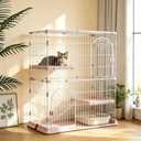 Cat Cage for Indoor Cats, DlY Catio & Cat Playpen with Escape-Proof Spacing, Sturdy Metal Cat Crate Kennel for Kittens, Ferrets & Small Animals (Pink, 2-Tier 43")
