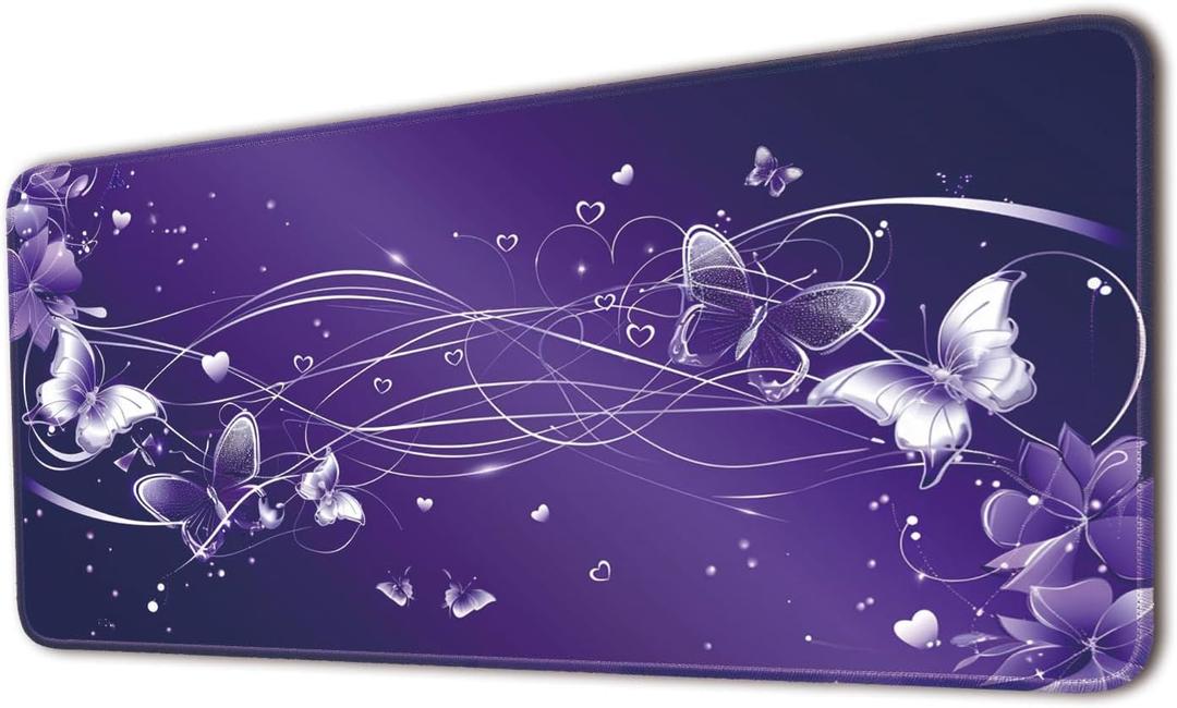Keyboard Mat, Large Mouse Pad, Purple Butterfly