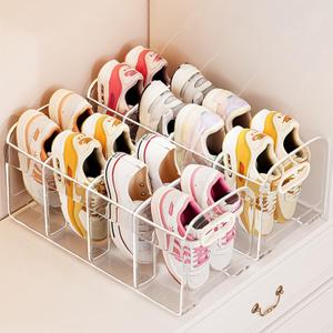Acrylic Kids Shoe Rack for Closet 2 Pack Toddler Shoe Storage 4 Sections Kids Shoes Organizer Baby Shoe Rack Organizer Clear Small Shoe Shelf for Closet Entryway